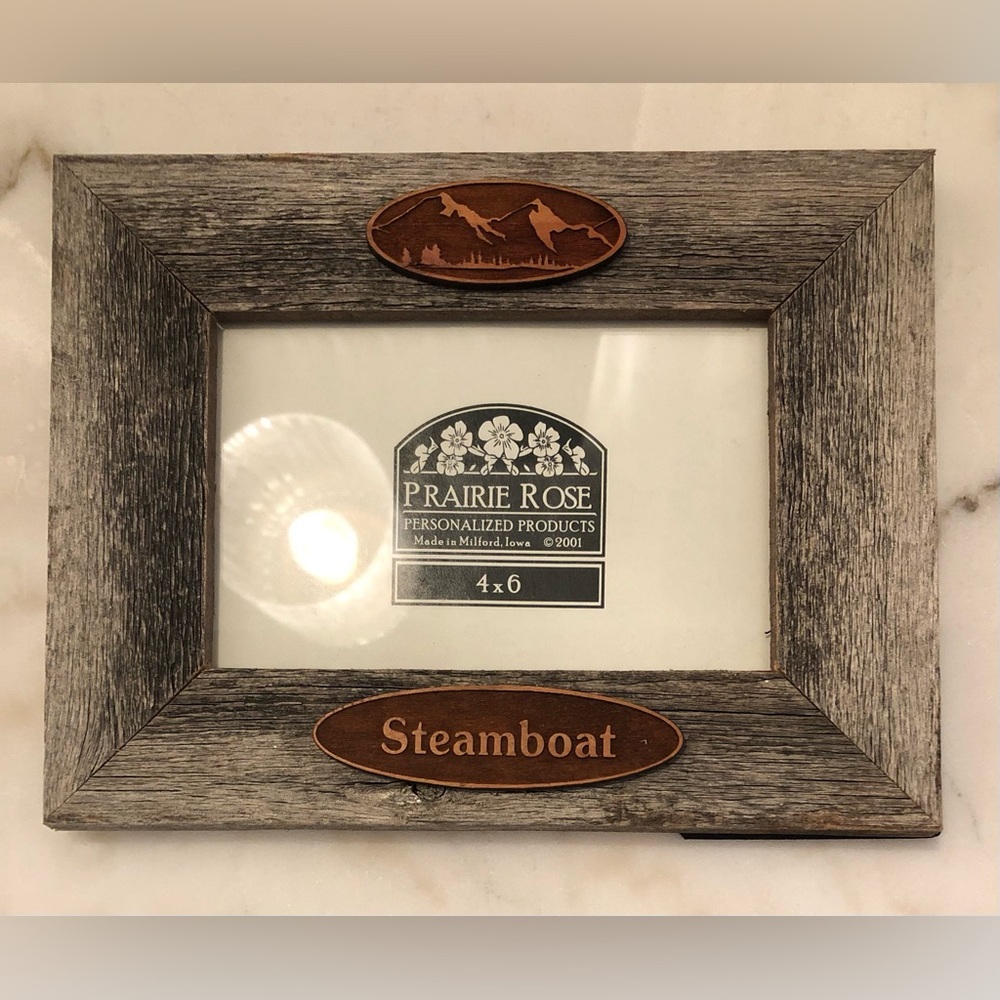 New, unused rustic 4” x 6” (4x6) Steamboat Springs CO wooden picture/photo frame
